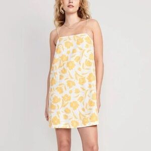 Old Navy Sleeveless Square-Neck Mini Dress, Linen Blend, Yellow Floral, Small